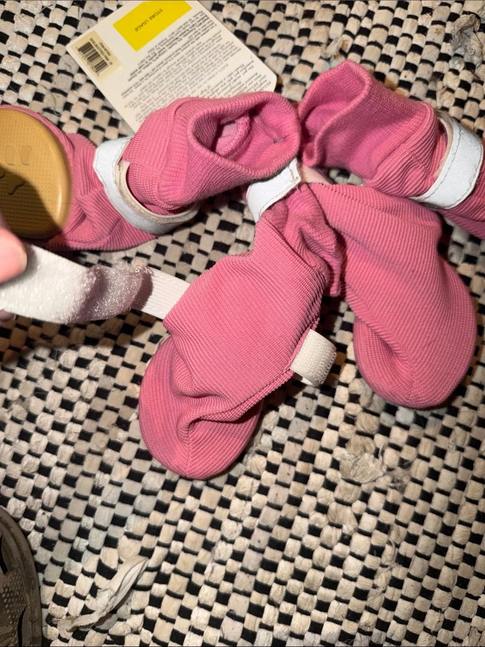 Dog pink rubber Sole Booties with Yellow Grip